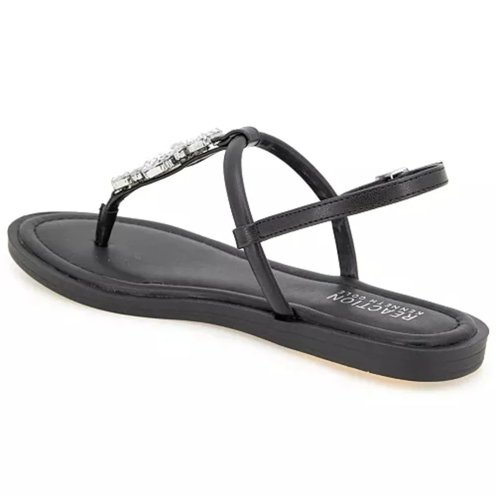 Kenneth Cole Reaction Women's Sera Black Leather Almond Toe Flat Sandals Size 9